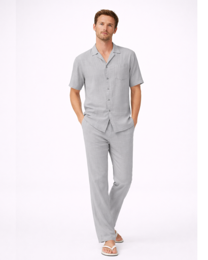 Ensemble homme 2 pieces chemise col cubain et pantalon droit
