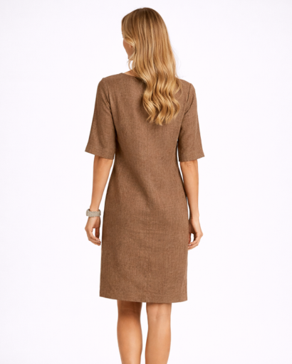 Robe droite femme manches 3/4 col fendu avec poches