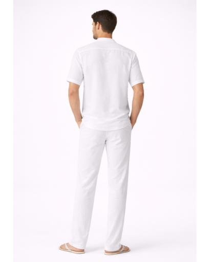 Ensemble homme 2 pieces chemise col cubain et pantalon droit