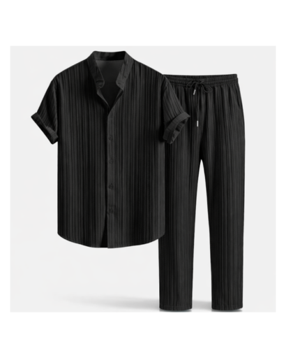 Ensemble chemise homme texturée manches courtes et pantalon droit à cordon – vue 10