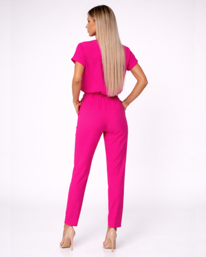 Ensemble femme 2 pièces – top manches courtes à encolure fendue et pantalon taille ceinturée