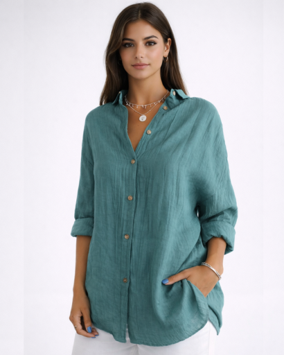 Chemise femme fluide à manches longues avec col classique et boutons