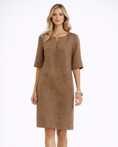 Robe droite femme manches 3/4 col fendu avec poches