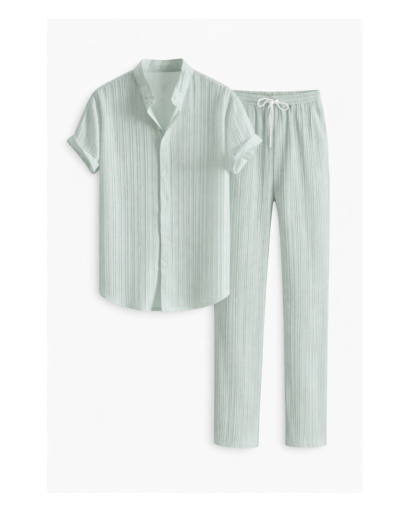 Ensemble chemise homme texturée manches courtes et pantalon droit à cordon – vue 4