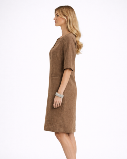 Robe droite femme manches 3/4 col fendu avec poches