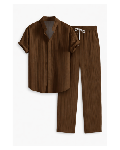 Ensemble chemise homme texturée manches courtes et pantalon droit à cordon – vue 7