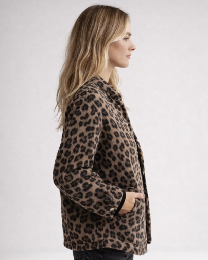 Veste femme imprimé léopard coupe droite décontractée