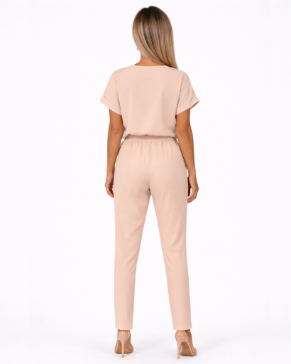 Ensemble femme 2 pièces – top manches courtes à encolure fendue et pantalon taille ceinturée