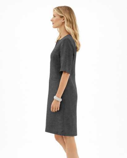 Robe droite femme manches 3/4 col fendu avec poches