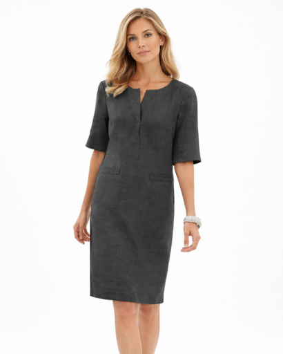 Robe droite femme manches 3/4 col fendu avec poches