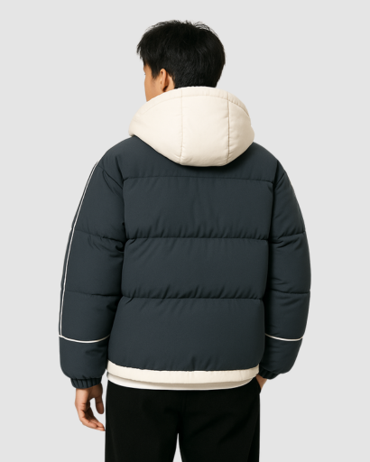 Doudoune Homme Matelassée à Capuche – Style Bicolore Sport