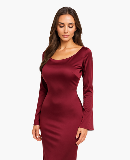 Robe Maxi Femme Satinée Coupe Ajustée – Dos-Nu Élégant | Soirée & Invitée de Mariage