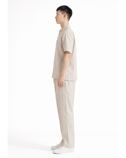 Ensemble homme col fendu à manches courtes et pantalon droit