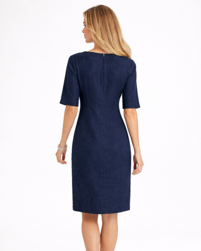 Robe droite femme manches 3/4 col fendu avec poches