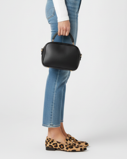 Mocassins Femme à Imprimé Léopard avec Mors Doré et Finition Pony Hair