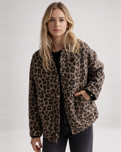 Veste femme imprimé léopard coupe droite décontractée