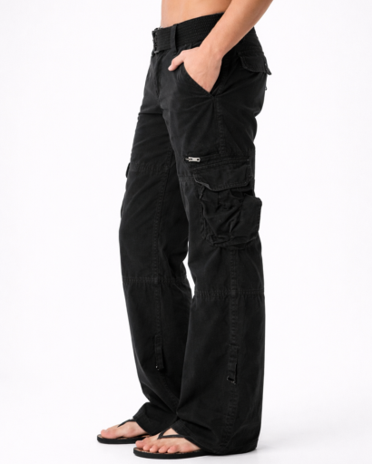 Pantalon cargo femme coupe large poches multiples style casual