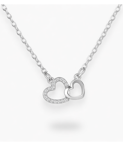 Collier pendentif double cœur entrelacé avec chaîne fine et motif pavé