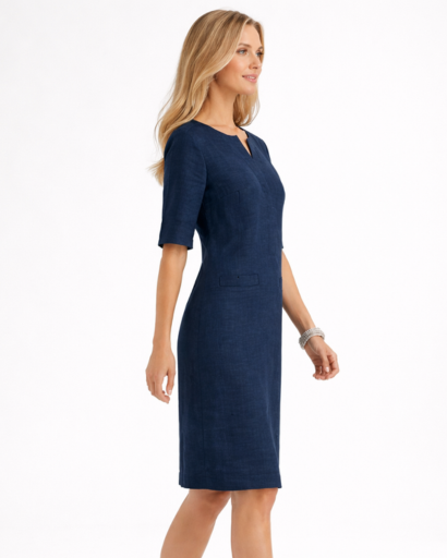 Robe droite femme manches 3/4 col fendu avec poches