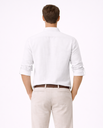 Chemise homme col tunisien à lacets – manches longues retroussables