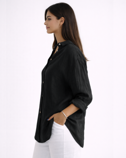 Chemise femme fluide à manches longues avec col classique et boutons
