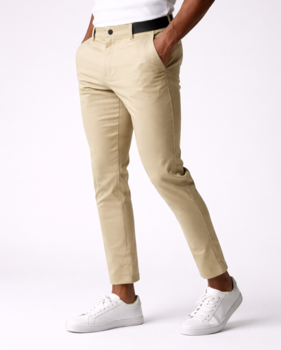 Pantalon chino slim homme – poches italiennes, passants et fermeture boutonnée