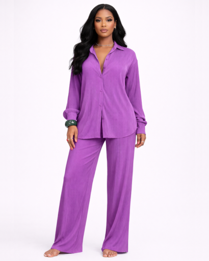 Ensemble femme chemise et pantalon fluide coupe large confortable