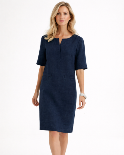 Robe droite femme manches 3/4 col fendu avec poches