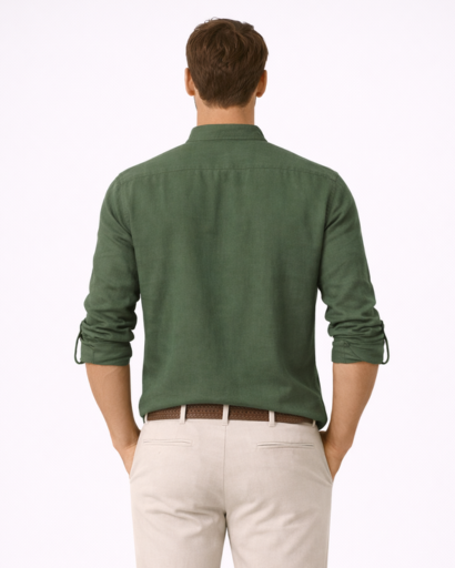 Chemise homme col tunisien à lacets – manches longues retroussables