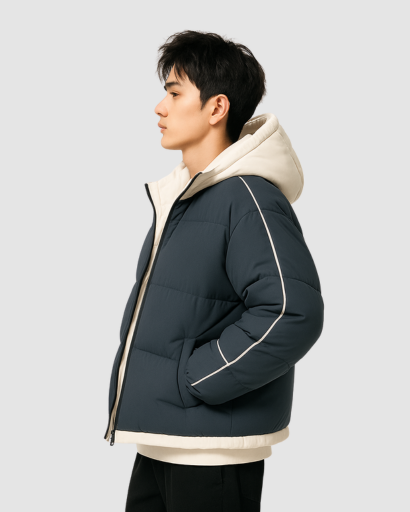 Doudoune Homme Matelassée à Capuche – Style Bicolore Sport