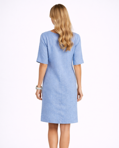Robe droite femme manches 3/4 col fendu avec poches