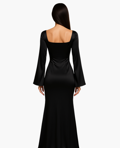 Robe Maxi Femme Satinée Coupe Ajustée – Dos-Nu Élégant | Soirée & Invitée de Mariage