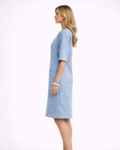 Robe droite femme manches 3/4 col fendu avec poches