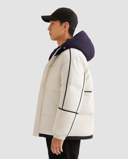 Doudoune Homme Matelassée à Capuche – Style Bicolore Sport