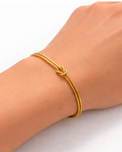 Bracelet minimaliste à double chaîne avec nœud central et fermoir coulissant