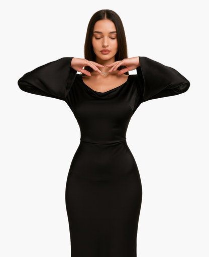 Robe Maxi Femme Satinée Coupe Ajustée – Dos-Nu Élégant | Soirée & Invitée de Mariage