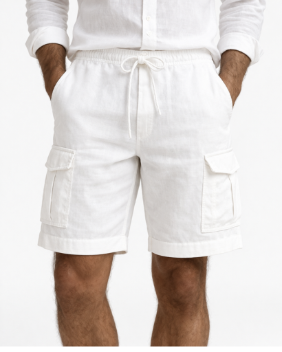 Short cargo homme coupe droite avec taille élastique et poches latérales