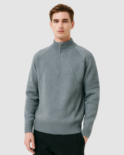 Pull Col Demi-Zip Homme – Maille Confort Structurée