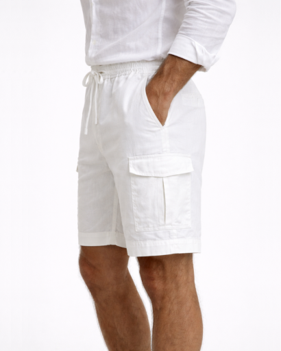 Short cargo homme coupe droite avec taille élastique et poches latérales