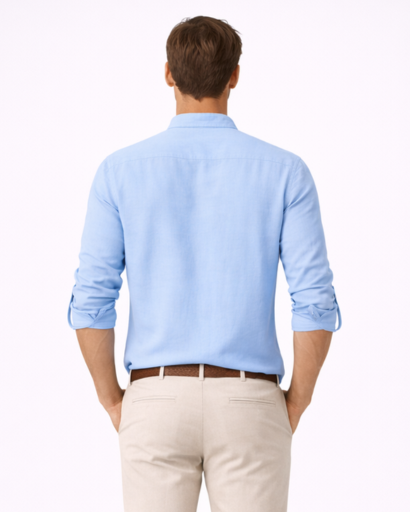 Chemise homme col tunisien à lacets – manches longues retroussables