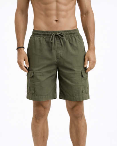Short cargo homme coupe droite avec taille élastique et poches latérales