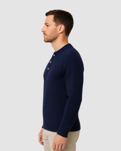 Pull Henley Homme en Cachemire – Élégance Classique & Confort Haut de Gamme