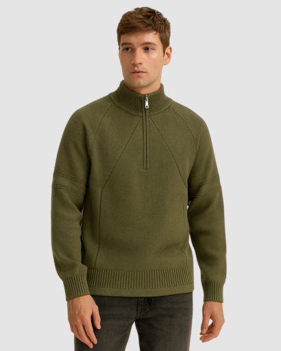 Pull Col Demi-Zip Homme – Maille Confort Structurée
