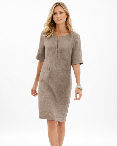 Robe droite femme manches 3/4 col fendu avec poches