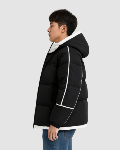Doudoune Homme Matelassée à Capuche – Style Bicolore Sport