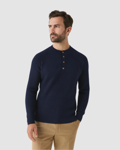 Pull Henley Homme en Cachemire – Élégance Classique & Confort Haut de Gamme