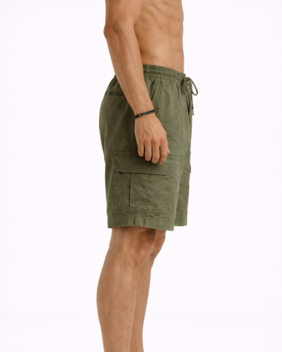 Short cargo homme coupe droite avec taille élastique et poches latérales