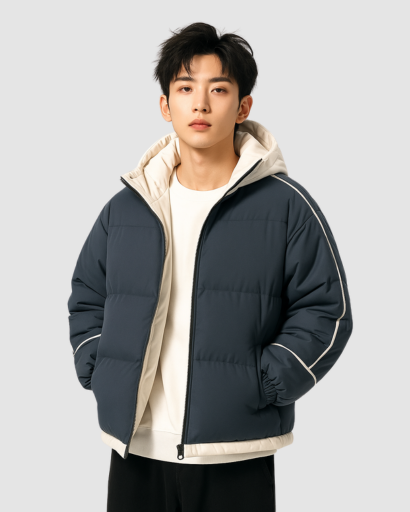 Doudoune Homme Matelassée à Capuche – Style Bicolore Sport