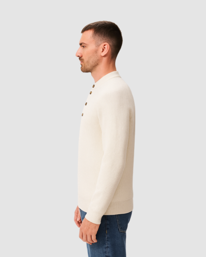 Pull Henley Homme en Cachemire – Élégance Classique & Confort Haut de Gamme