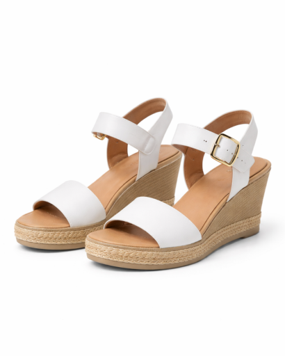 Sandales compensées femme à bride cheville avec boucle et semelle plateforme texturée style espadrille